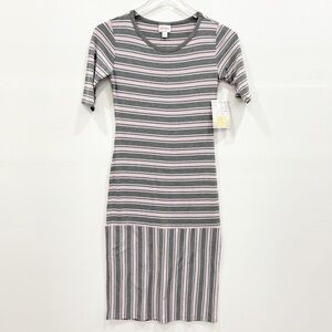 Lularoe Julia Stripe Short Sleeve Dress Pink Grey